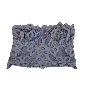 Free People FP One Adella Strapless Bralette Purple Lace Smocked Crop Top SMALL